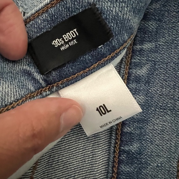 Express Distressed Light Blue High Rise Boot Cut Jeans 10 Long - Picture 2 of 3